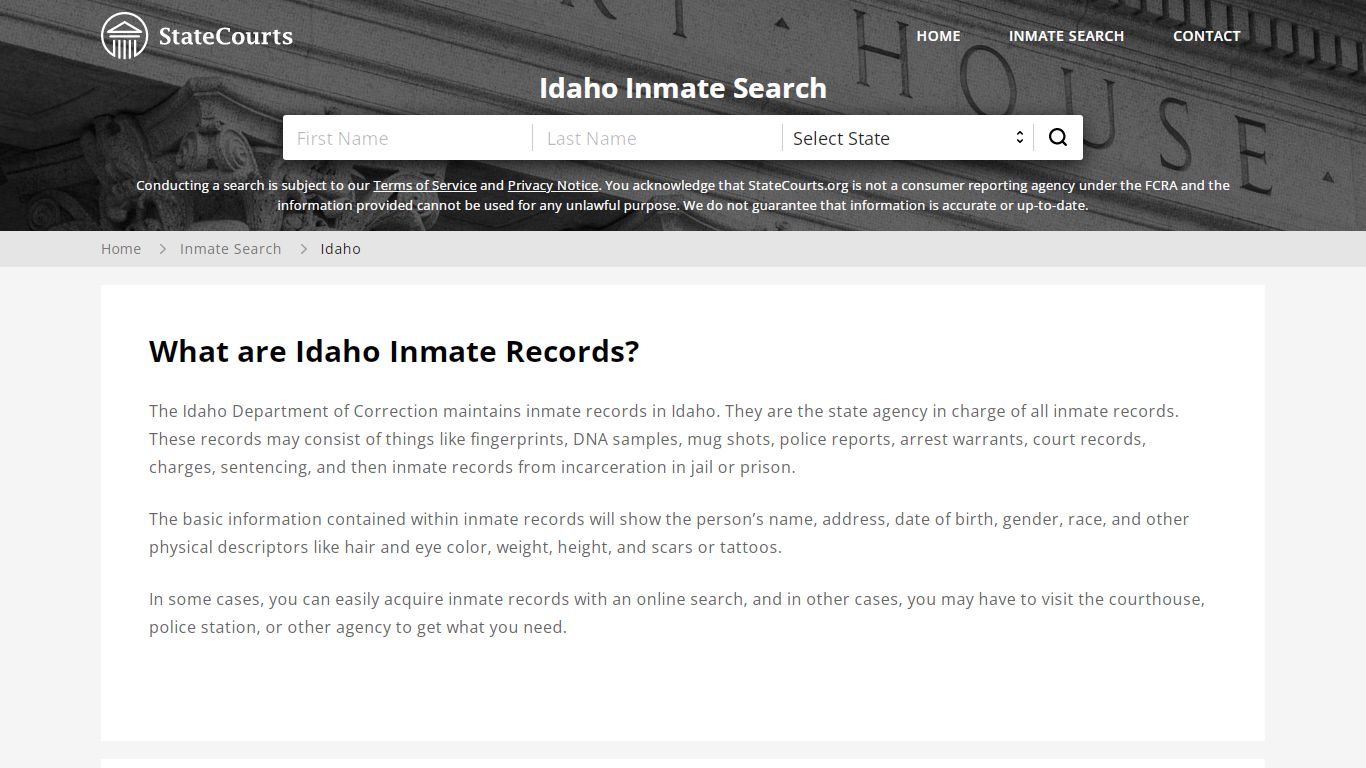 Idaho Inmate Search, Prison and Jail Information - StateCourts