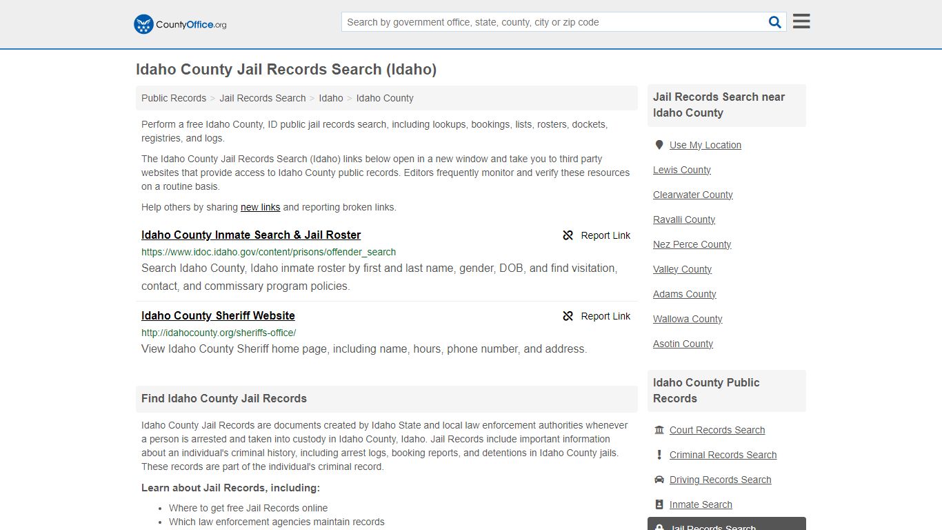 Jail Records Search - Idaho County, ID (Jail Rosters & Records)